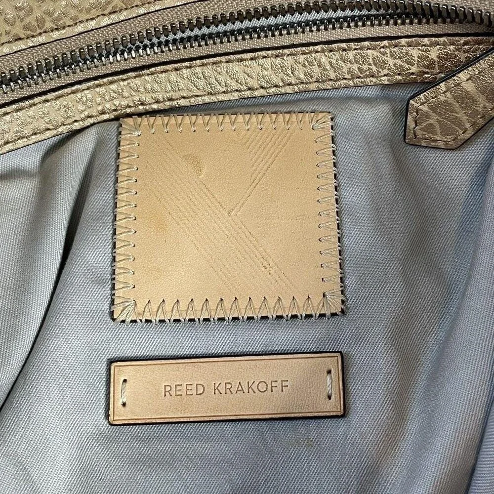 Reed Krakoff Metallic Textured Leather Satchel Crossbody Shoulder‎ Bag Gold